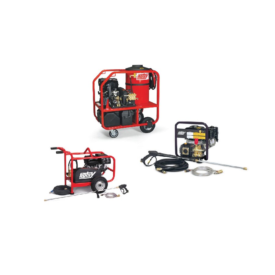 Hotsy pressure washers lined up for service